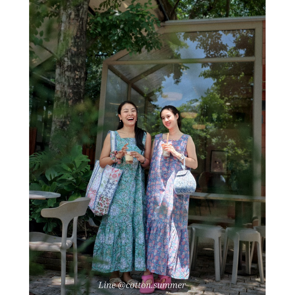 Ava Collection-เอวา เดรสชายระบาย ผ้าพิมพ์มือ 100% สวย ใส่ง่าย ใส่ได้ทุกวัน