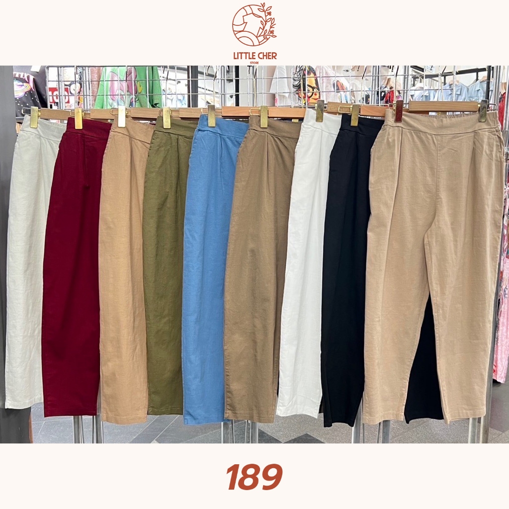 กางเกงขายาว เอวยางยืดด้านหลัง ผ้าฝ้ายผสมลินิน ทรงสวย ใส่สบาย ฟรีไซส์ ขายดี กางเกงผู้หญิง #189
