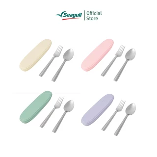 [มี4สีให้เลือก] Seagull ชุดช้อนส้อมพร้อมกล่องพลาสติก ข้าวไทย