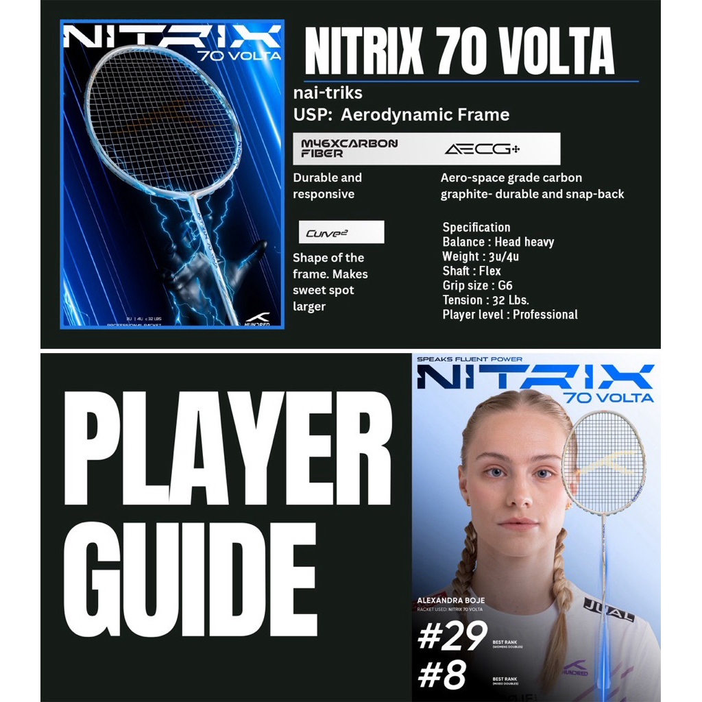 ไม้แบด Hundred Nitrix Venom & Volta (ฟรีเอ็น กริป ซอง ประกัน)