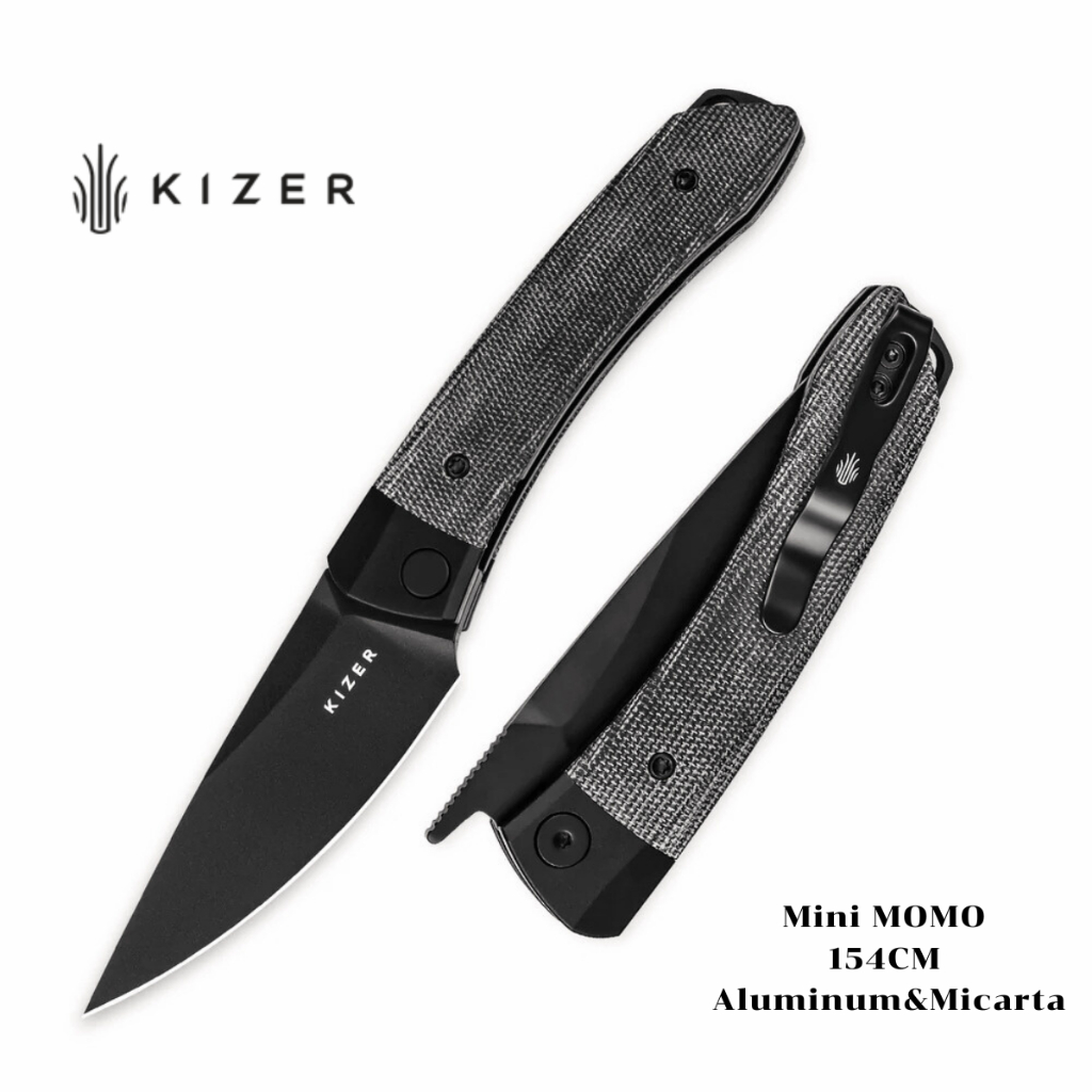 Kizer MINI MOMO มีดพับแท้100% ใบเหล็ก154CM Aluminum+Micarta V3663C2 มีดพับSurvival