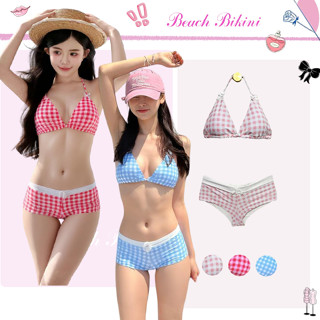 💗ส่งไวจากไทย💗ชุดว่ายน้ำบิกินี่ ชุดว่ายน้ำ 2 ชิ้น ลายสก็อต ย้…