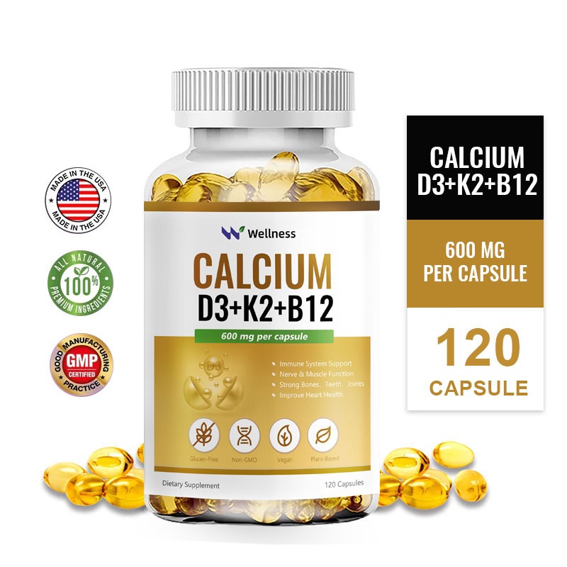 Wellness Calcium + Vitamin D3 K2 B12 Immune System Support Nerve & Muscle Function Strong Bones,Teet