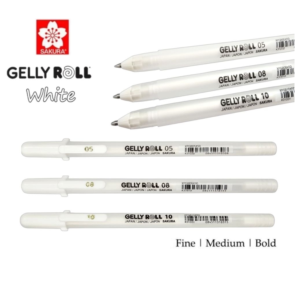 Sakura ปากกาเจลสีขาว เจลลี่โรล Gelly Roll ขนาด No.05, No.08, No.10 เขียนบนกระดาษดำได้ (ราคาต่อ 1 ด้าม)