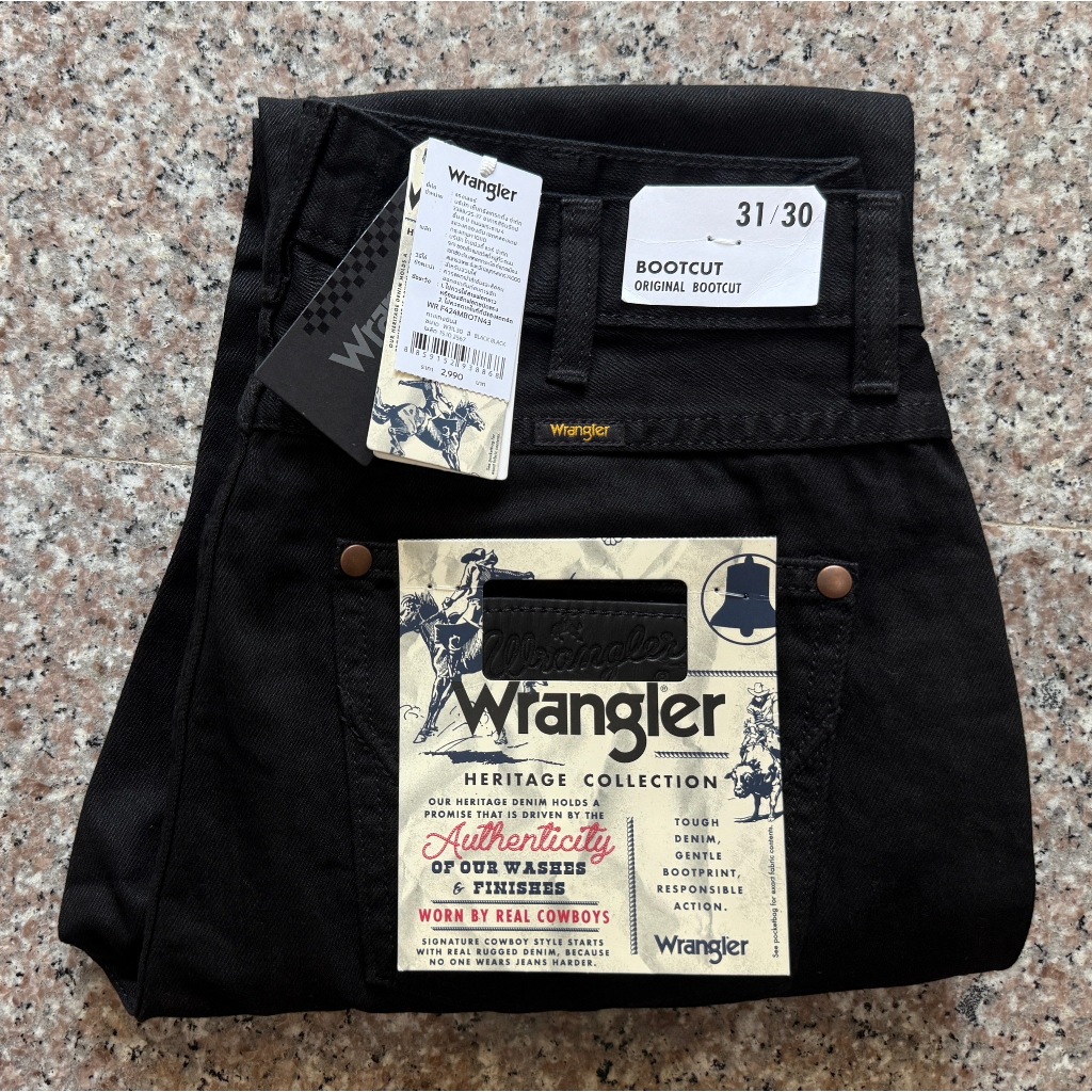 ขาม้า WRANGLER BOOTCUT ยีนส์ชาย สีดำ ผ้าไม่ยืด เอวกลาง เป้าซิป ของแท้จากช็อป