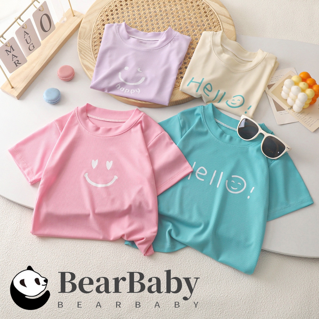 เสื้อยืดเด็กผู้หญิง เสื้อแขสั้นเด็กหญิง ผ้านิ่ม ใส่เย็นสบาย สีสดใส น่ารัก พร้อมส่ง