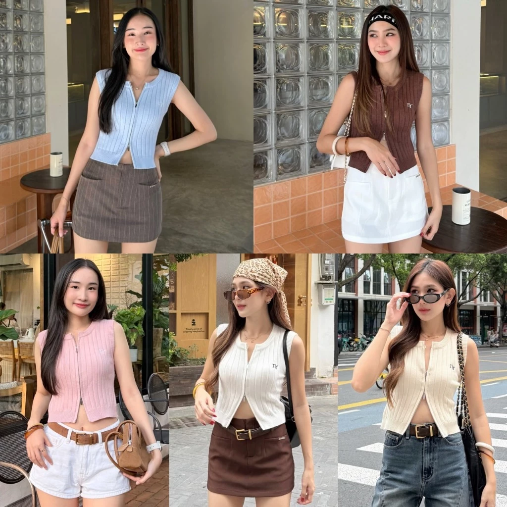 NICHARIS - เสื้อแขนกุดผ้าไหมพรมนุ่ม รุ่น Love Knit Top