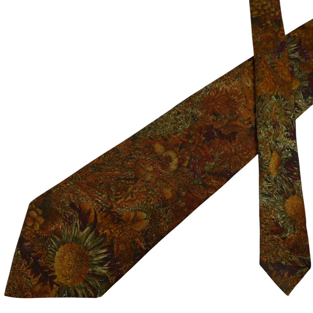 เนคไท Ermenegildo Zegna Silk Brown Floral Italy เนคไทแบรนด์เนม ของแท้