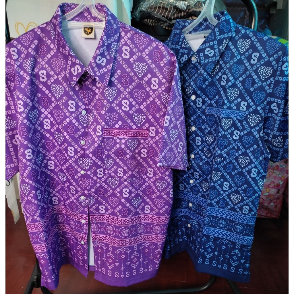 เสื้อโปโล polo คอปก รชก ลายดอกขอ mawin สีม่วง สีน้ำเงิน