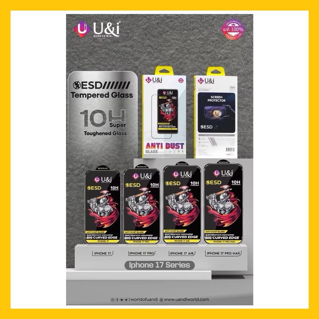 [iphone17] U&i ฟิล์มกระจกกันรอยเต็มจอ แบบใส สำหรับรุ่น  iPhone17 , 17Pro , 17Air ,17promax