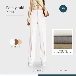 Pocky mid กางเกงขากระบอกกลาง เอวสูงตะขอหน้า แต่งหูเข็มขัดกระเป๋าแปะด้านหน้า กางเกงใส่ทำงานผ้าดีทรงสวยไม่ต้องรีด ใส่สบาย