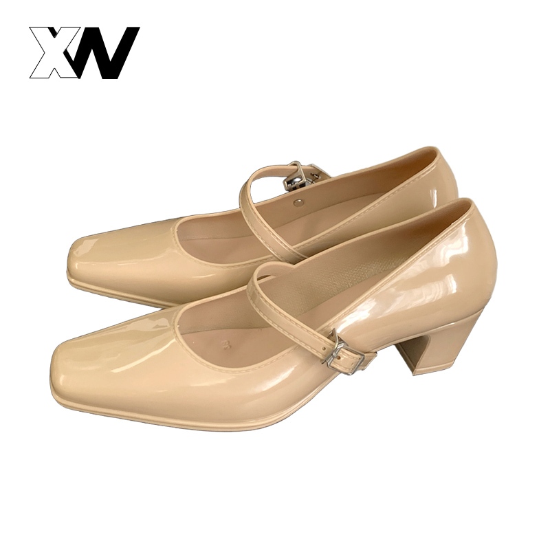 XWbrand  มาใหม่ รุ่นแนะนำ รองเท้าคัทชูส้นสูง งานแฟชั่นทรงหัวแหลม ใส่แล้วเท้าดูเรียวยาว สีพื้นเรียบๆ ดีเทลสายคาดด้านหน้า