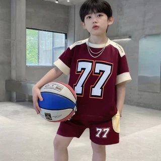 2-12 ปี เสื้อผ้าสำหรับเด็ก ชุดเซ็ตเด็กผู้ชาย 2 ชิ้น เสื้อ+กางเกงขาสั้น สไตล์เกาหลี ทรงหลวม ผ้านิ่ม