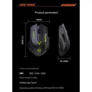 Mouse เมาส์ไร้สาย 2.4G+BT แบบชาร์จแบต ปรับ DPI ได้ 3 ระดับ 800 1200 และ 1600 เหมาะกับการทำงานเสียงเบา