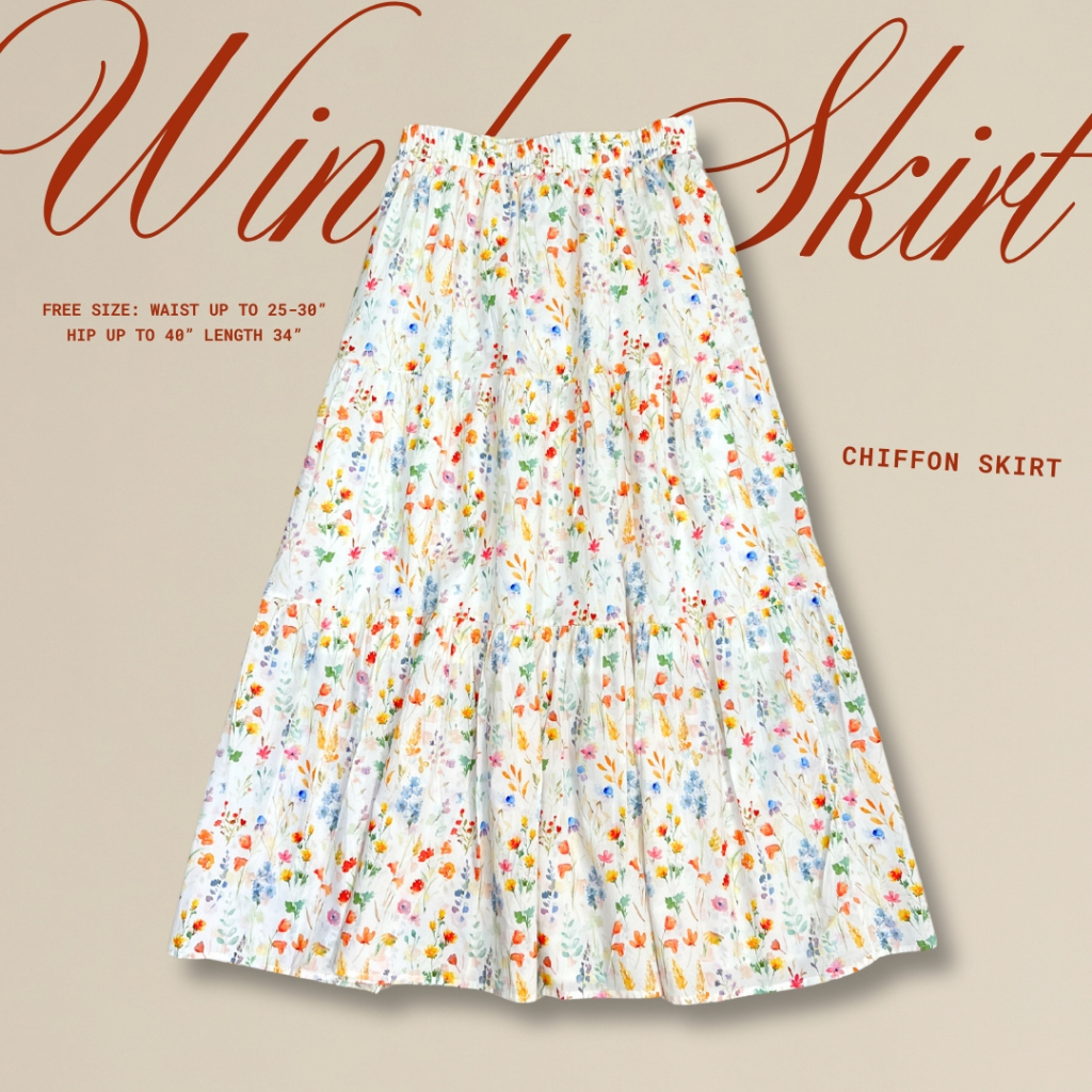 Windy Skirt กระโปรงชีฟองลายดอกไม้ให้ลุคสาวเกาหลี Miladi