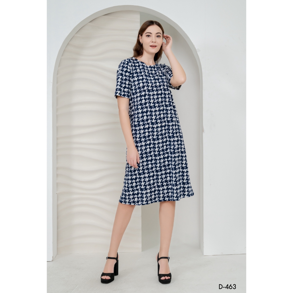 MIKIKO Dress MI-D463 สปันปริ้นท์ แขนสั้น IGPU25-7 PCE3890