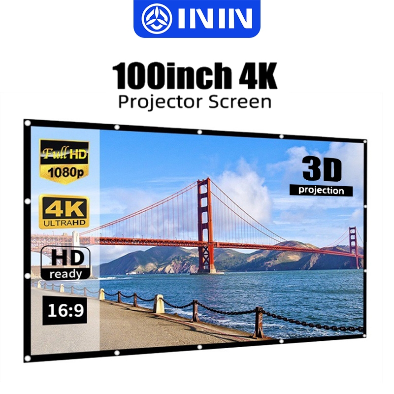 ININ หน้าจอโปรเจคเตอร์ HD พับได้ แบบพกพา สําหรับโฮมเธียเตอร์ ฉายภาพยนตร์ ในร่ม กลางแจ้ง Projector HD หน้าจอ
