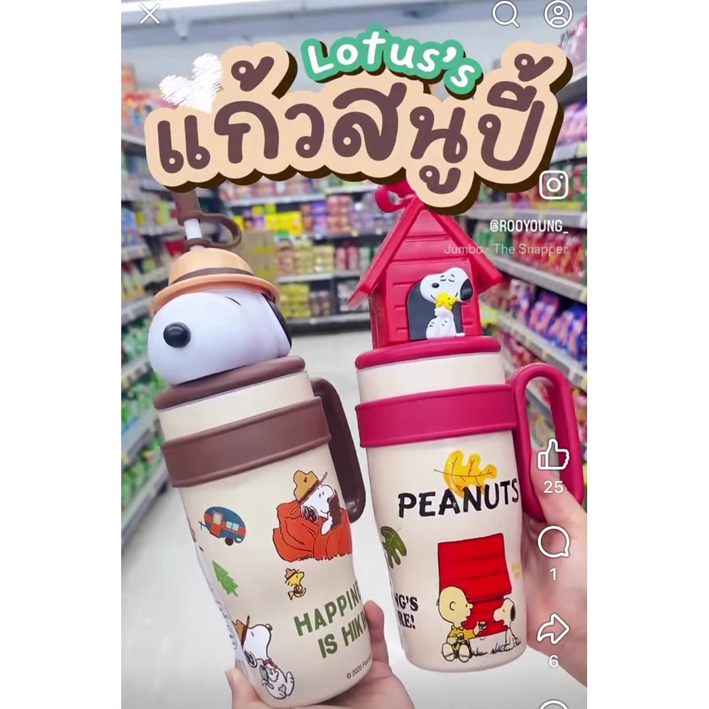 Tesco Lotus x Snoopy แก้วเก็บความเย็นลายสนูปปี้ Snoopy ขนาด 800 ml.
