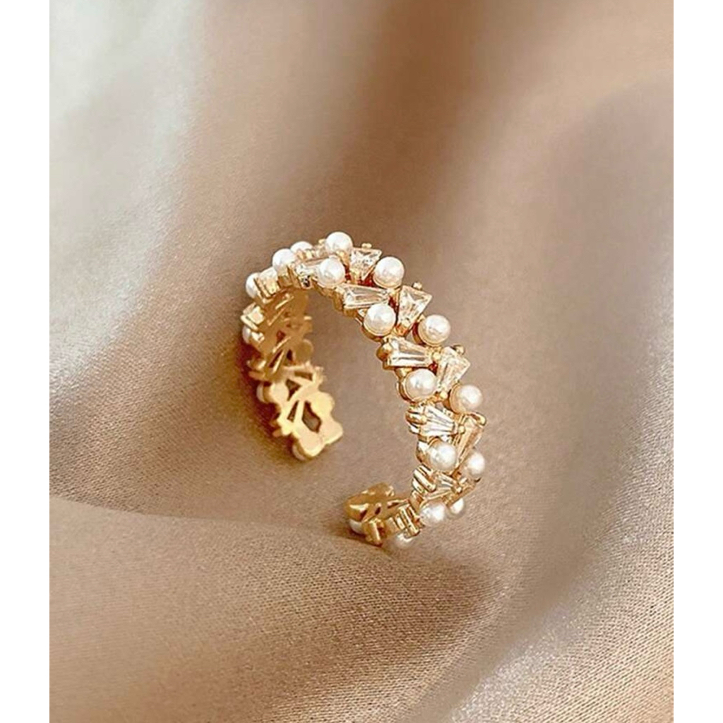 Opal Pearl แหวนปรับระดับได้ เพรชสลับไข่มุก