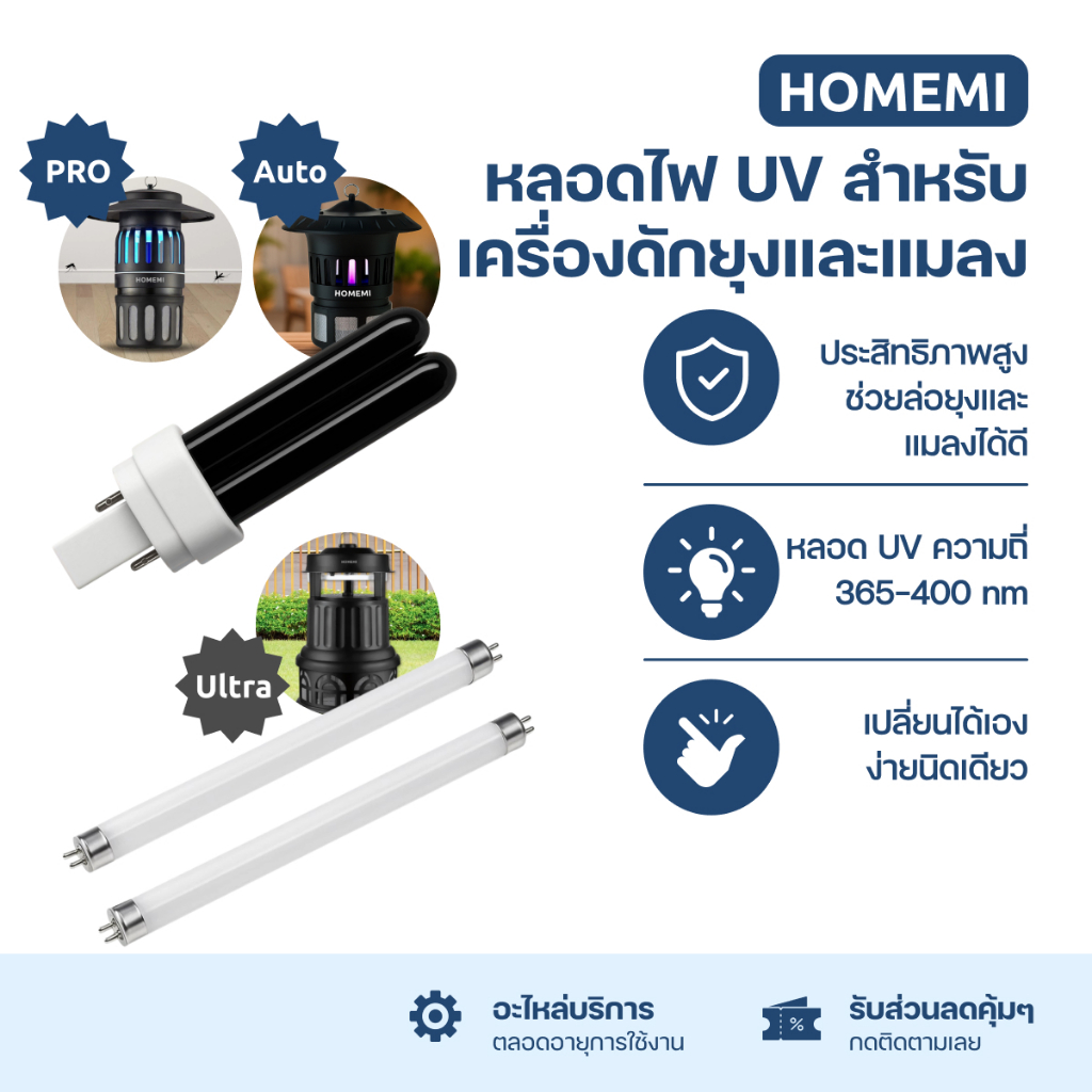 Homemi หลอดไฟ UV สำหรับเครื่องดักยุงและแมลง