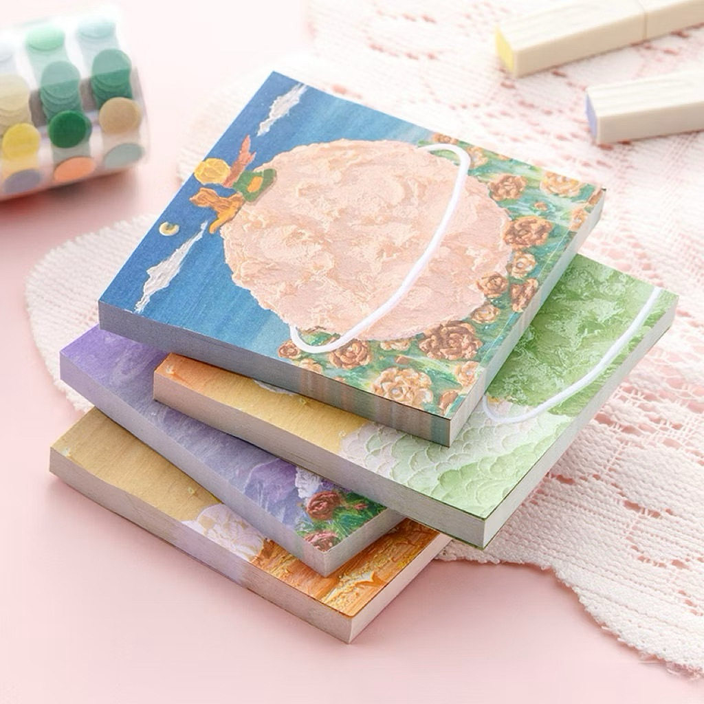 <พร้อมส่ง> กระดาษโน๊ต มีกาว ลายสีน้ำมัน#02 มี 50แผ่น  Oil Painting-Pattern Note ศิลปะ 8*8cm เจ้าชายน้อย โน๊ต กระดาษจด