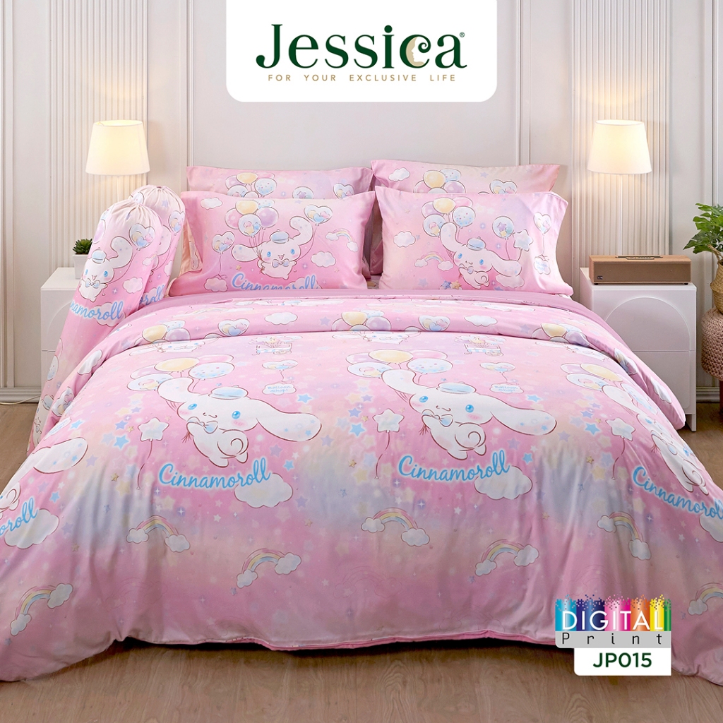 Jessica Cinnamoroll JP015 ลิขสิทธิ์แท้ Sanrio ชินนามอโรล เจสสิก้า พิมพ์ลายดิจิตอล ชุดเครื่องนอน ผ้าปูที่นอน ผ้าห่มนวม