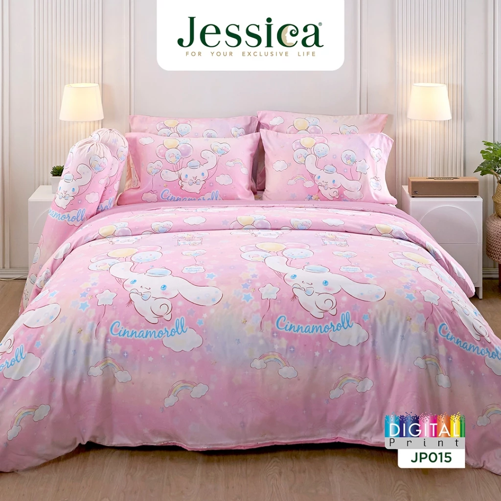 Jessica Cinnamoroll JP015 ลิขสิทธิ์แท้ Sanrio ชินนามอโรล เจสสิก้า พิมพ์ลายดิจิตอล ชุดเครื่องนอน ผ้าปูที่นอน ผ้าห่มนวม