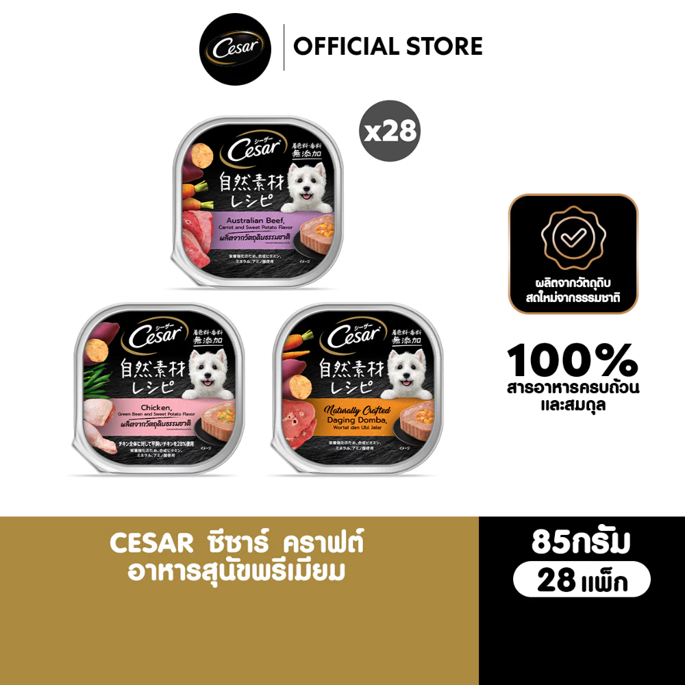 CESAR ซีซาร์ คราฟต์ อาหารสุนัขพรีเมียม 85 ก. (28 ถาด) อาหารเปียกสุนัข สำหรับสุนัขโตเต็มวัย