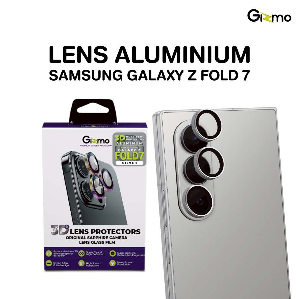 Gizmo รุ่น Z Fold 7 ฟิล์มกระจกกันเลนส์ ขอบอลูมิเนียม สีดำ สีเทา สีใส รุ่น GL-004 Aluminum 3D Boss Le