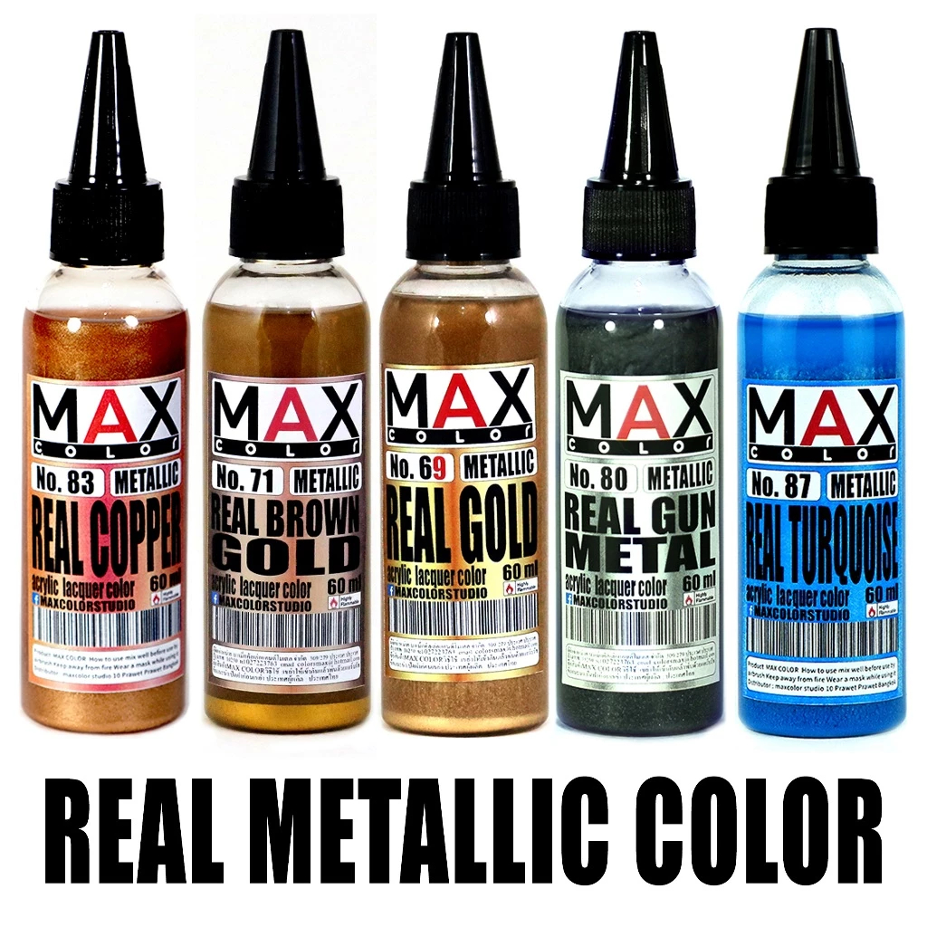 Max Color Real Metallic สีเมทัลลิค สีอะคริลิคแลคเกอร์ สีสำเร็จรูป แอร์บรัชโมเดล กันพลา หุ่นยนต์ สีทาพระ
