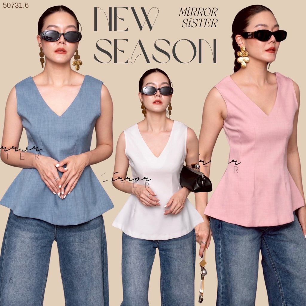 MRS | MIRRORSISTER🔖 50731.6 เสื้อทรงPeplum คอวีลึก
