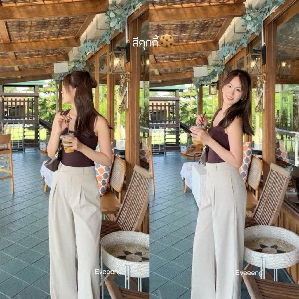 Eveeeng A036 กางเกงรุ่น Taylor Pants  ผ้าลิลลี่พรีเมี่ยม ผ้าพริ้ว ทิ้งตัว ทรงกระบอกใหญ่ พรางหุ่น พรางสะโพกา