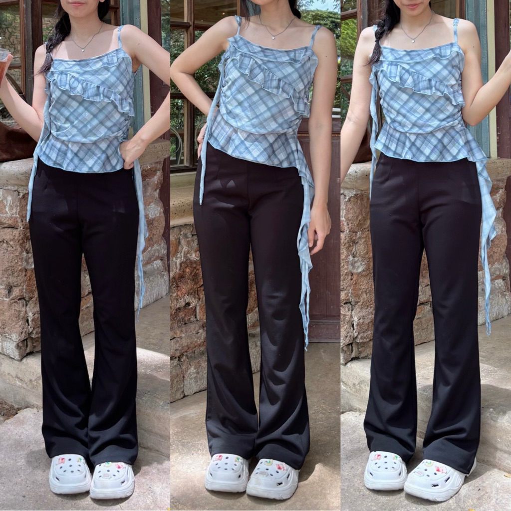 [07][ใส่โค้ดเหลือ 200]LauraShop🐰🎧กางเกงขากระดิ่งขาม้าเล็กY2k รุ่นpenny 🍨