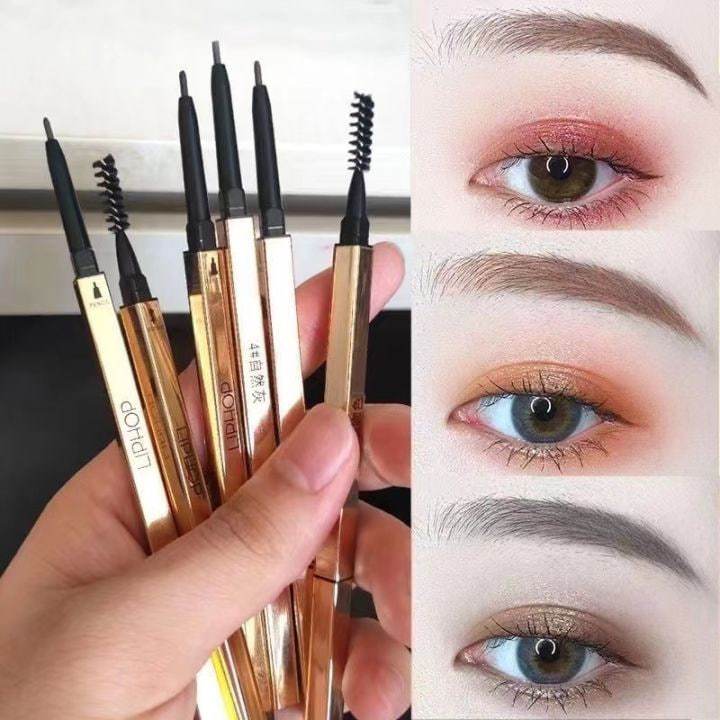 ดินสอเขียนคิ้วหัวตัด Gold Set แท่งสีทองมีแปรงขัดคิ้วในตัว  กันน้ำกันเหงื่อ เขียนง่ายเส้นเล็กเหมาะสำหรับขึ้นเนื้อเนียน