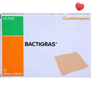 BACTIGRAS(กล่อง10ชิ้น) แผ่นตาข่ายปิดแผล 10x10CM เคลือบพาราฟิน ป้องกันผ้าก๊อซติดแผล