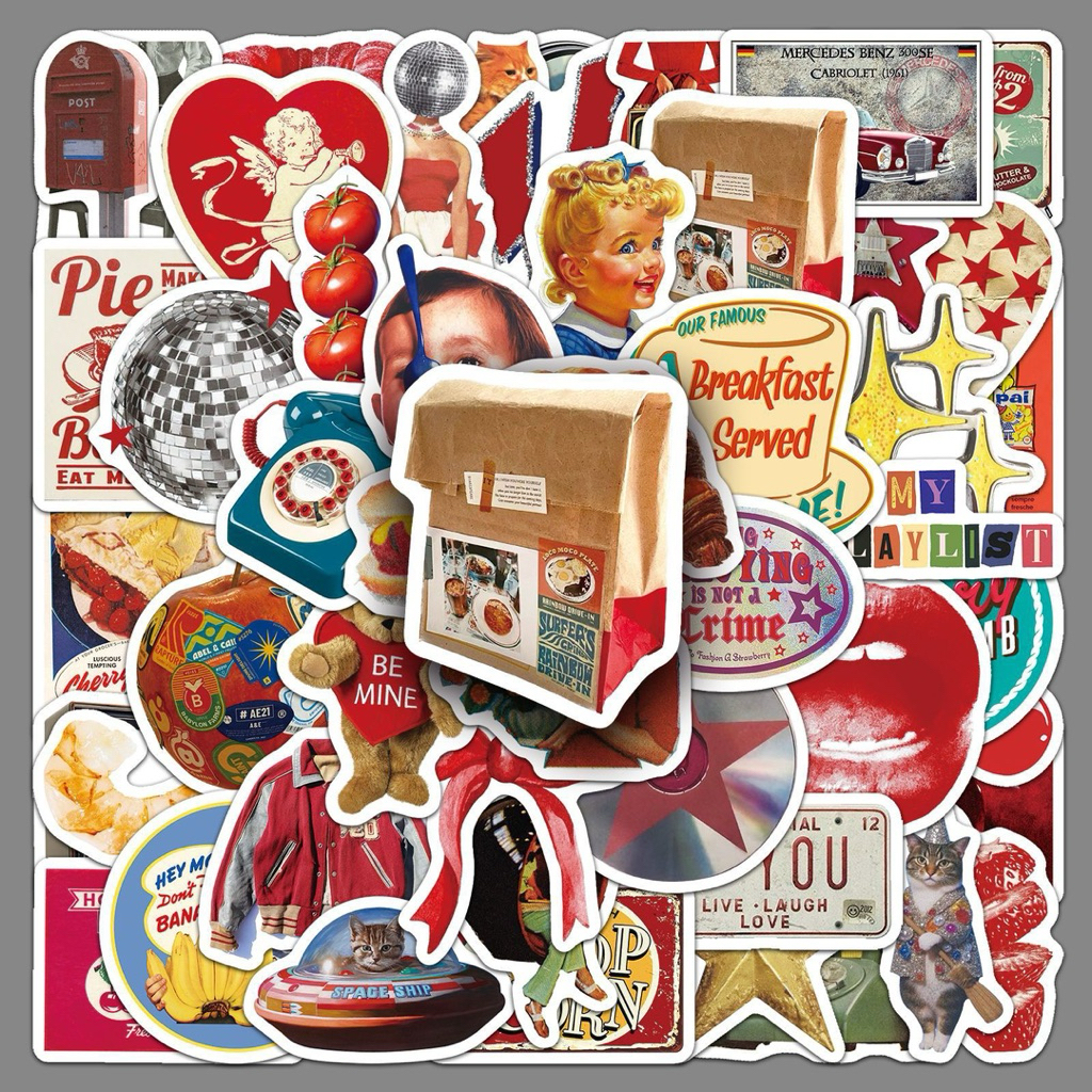 จัดส่งไว (259)สติกเกอร์ตกแต่งสไตล์วินเทจย้อนยุค 50 ชิ้น