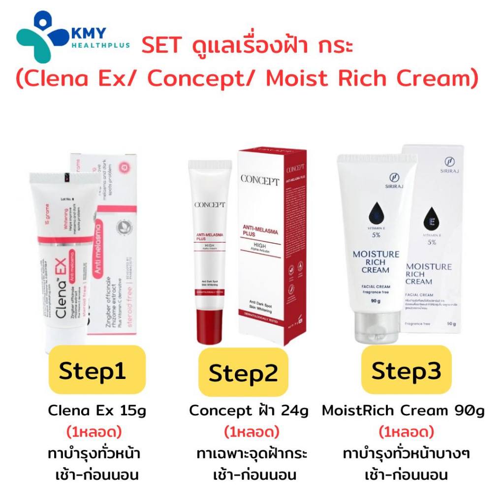 Set ดูแลเรื่องฝ้า กระ (Clena Ex, Concept ฝ้า, Moist Rich Cream)