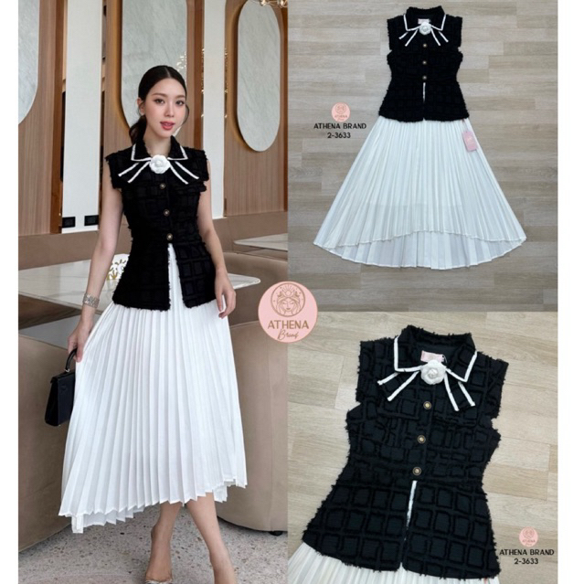 Athena Set เสื้อ+กระโปรงอัดพลีท