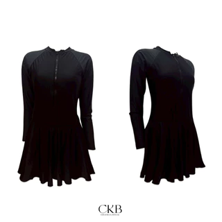CKB019ชุดว่ายน้ำวันพีชแขนยาวซิปหน้ากระโปรงกางเกงด้านในขาสั้นสีดำมีฟองน้ำผ้าว่ายน้ำ