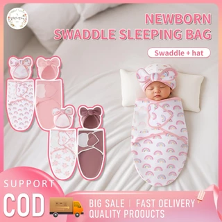 CICI baby ชุดหมวกคลุมศีรษะผ้าห่อตัวเด็กผู้หญิงแบบผ้าฝ้าย พร้อมอุปกรณ์สำหรับเด็กแรกเกิดแบบปรับได้