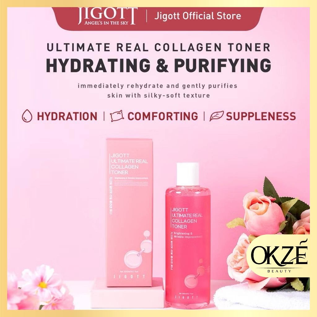 Jigott Ultimate Real Collagen โทนเนอร์บํารุงผิวหน้า ให้ความชุ่มชื้น ขนาด 300 มล.