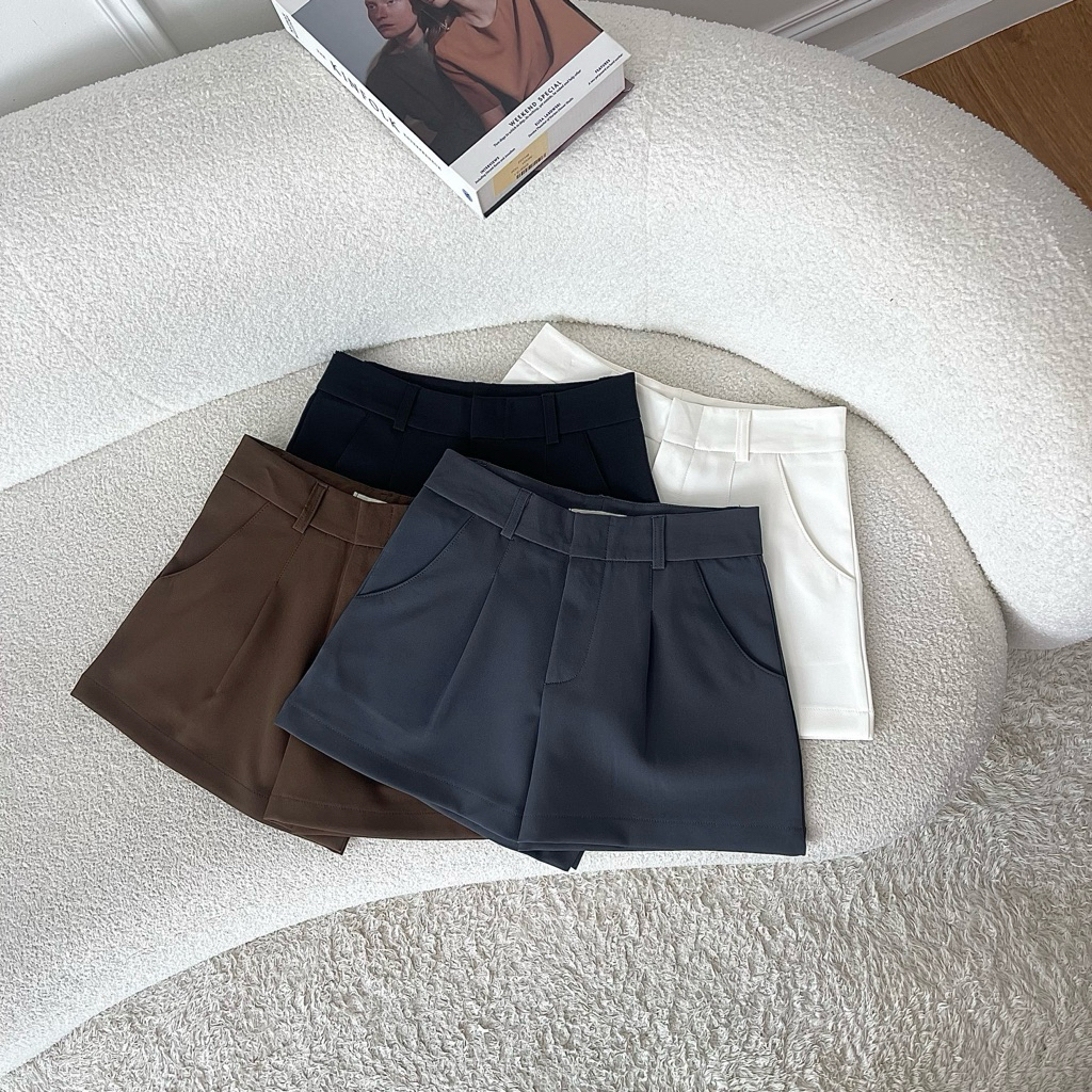 Polar.bkk | Gigi short pants กางเกงขาสั้น ปลายขากว้าง จีบหน้า กระเป๋าเว้า ผ้าไมโคร
