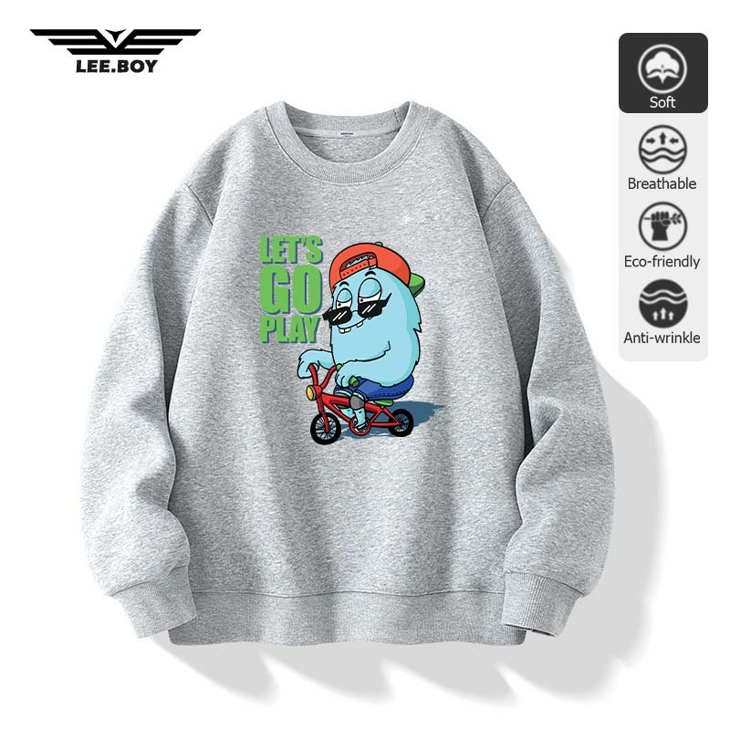 คอมกลม ผ้าสำลีเกรดพรีเมียม พิมพ์ลาย ผ้าหนาทรงสวย  เสื้อสเวตเตอร์ ทรงหลวมและใส่สบาย บุขนกันหนาว พร้อมส่งจากกทม
