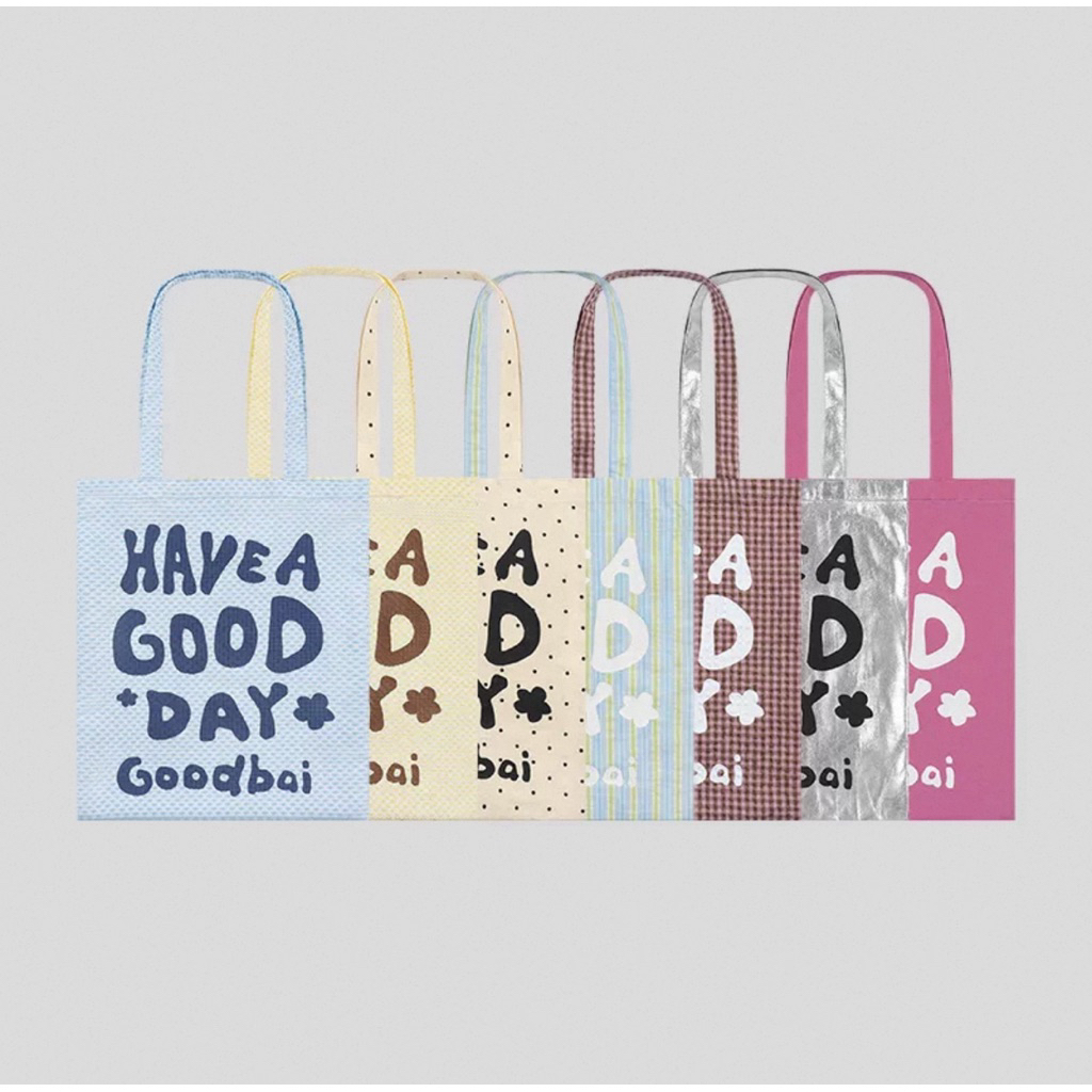 (สอบถามเช็กสต็อกก่อนสั่งซื้อนะคะ) GOODBAI Have a good day กระเป๋าผ้าแคนวาสพิมพ์ลาย แบบบาง พับเก็บง่าย ทรงโท้ท