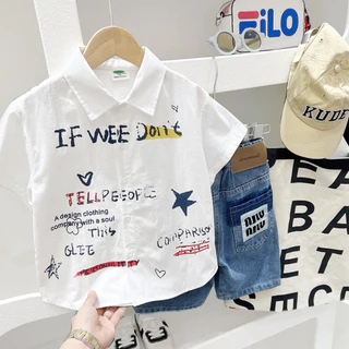 เสื้อเชิ้ตเด็ก แขนสั้น ผ้าอ้อกฟอร์ม พร้อมส่งในไทย เสื้อเด็กผู้ชาย