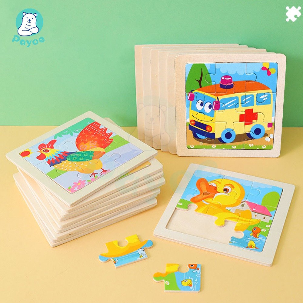 PAYOE จิ๊กซอว์เด็ก ของเล่นไม้ จิ๊กซอว์พร้อมกรอบไม้ 9 ชิ้น จิ๊กซอว์ไม้ สำหรับเด็ก ตัวต่อไม้ ของเล่นปริศนา จิ๊กซอว์