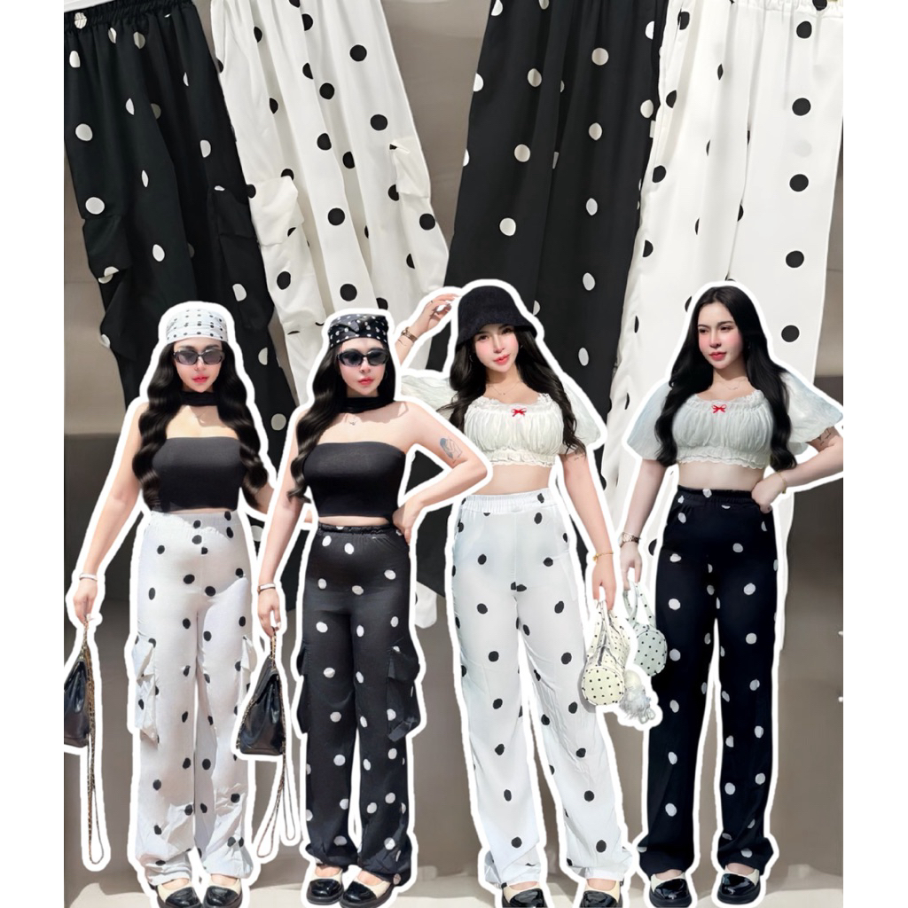 ✨Kaidee99✨ กางเกง ขายาว ลายจุด ผ้าไหมอิตาลี่