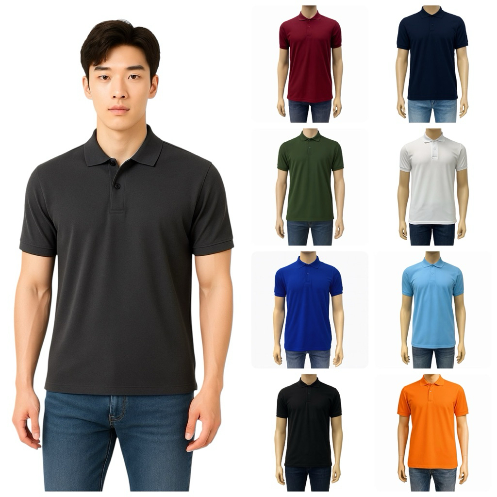 เสื้อโปโล ผู้ชาย แขนสั้น สีดำ ผ้าจูติ 5 ไซส์ 11 สี Polo Shir