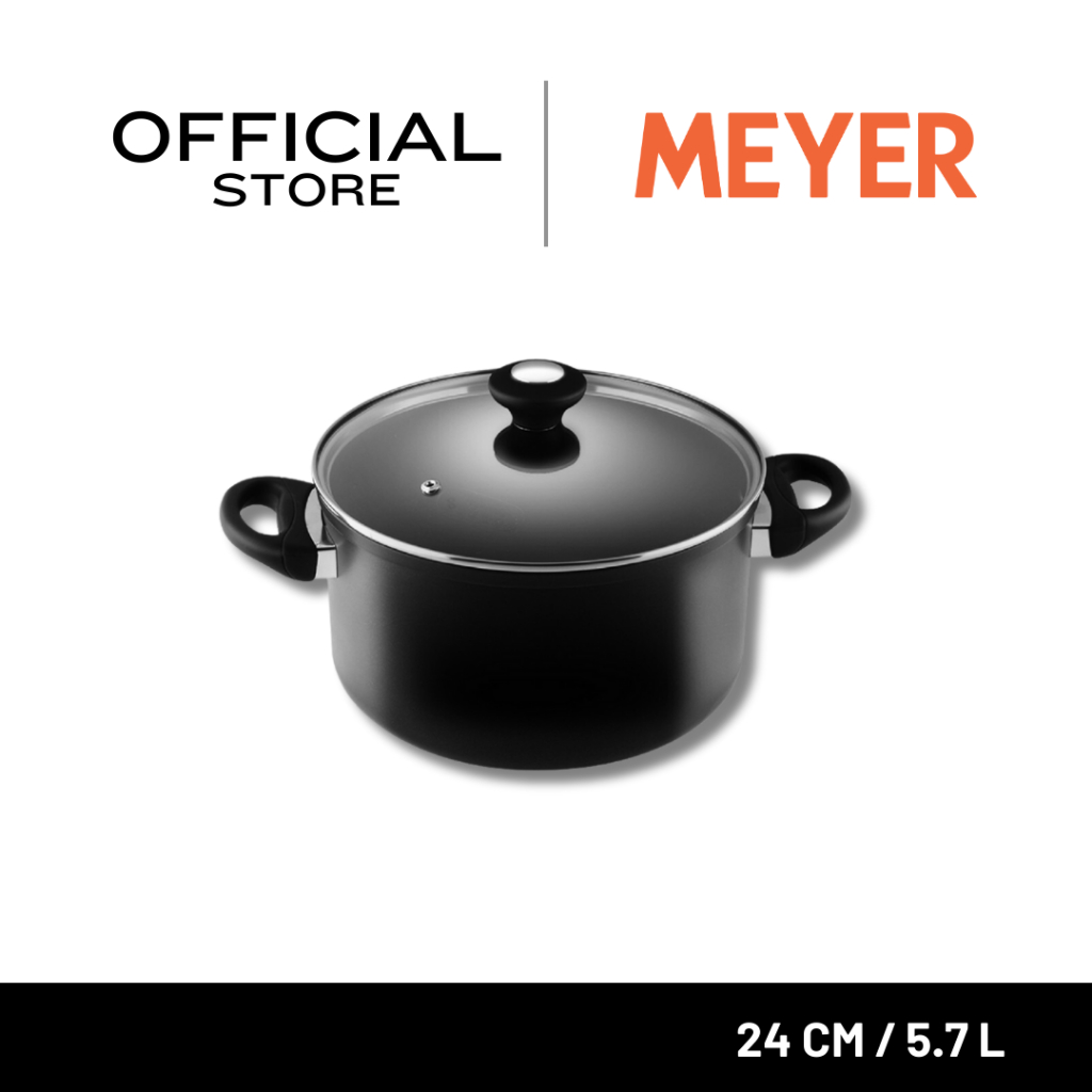 MEYER COOK 'N LOOK INDUCTION หม้ออลูมิเนียมเคลือบผิวลื่น 2 หู สีดำพร้อมฝาแก้ว 24 ซม./5.7 L(18887-C)