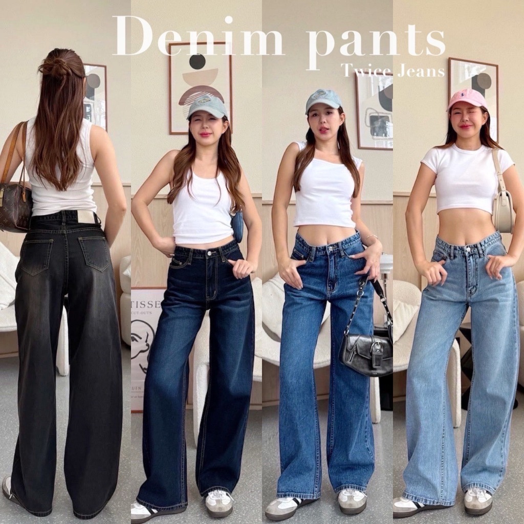 TwiceJeans (S-4XL) กาเกงขายาว ทรงกระบอกใหญ่ ผ้ายีนส์ เอวสูง ยาว 40 นิ้ว (C-J)